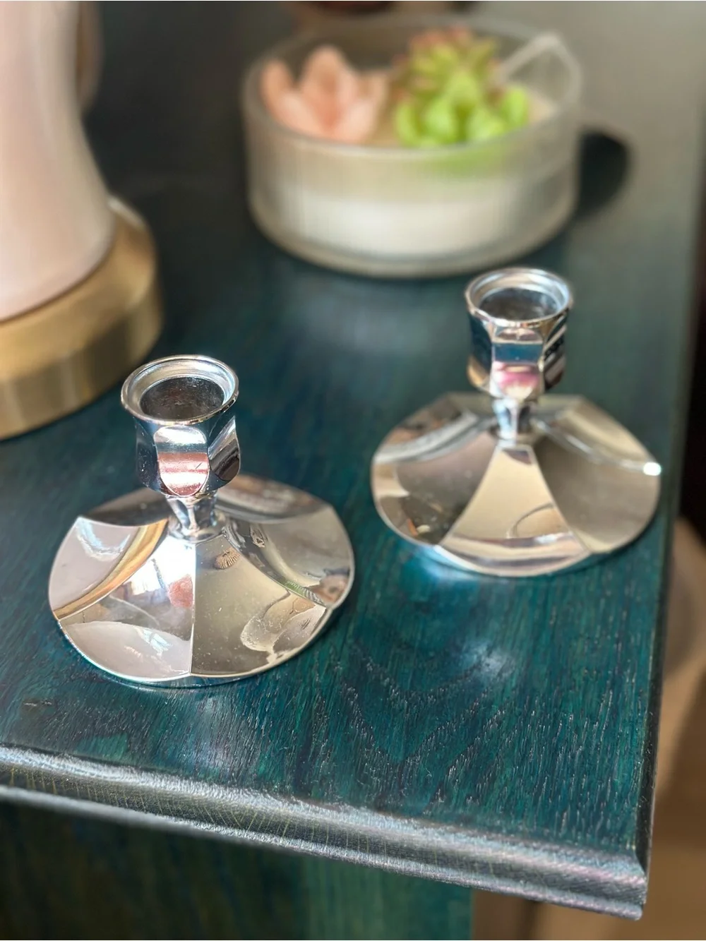 Vintage Silver Tone Pair of Candle Holders